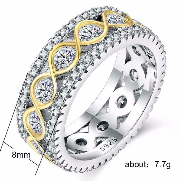 New Two Tone 925 Silver Party Ring - Picture 2 of 3